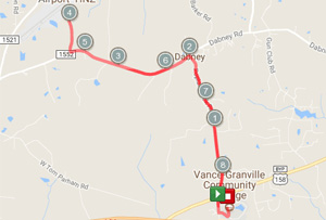 screen capture of google maps showing the 10 mile route