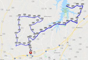 screen capture of google maps showing the 62 mile route