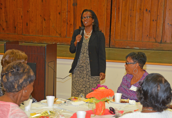 Anita Hicks speaks at the Warren County Armory Civic Center for a VGCC “Plus 50” event. (VGCC photo)