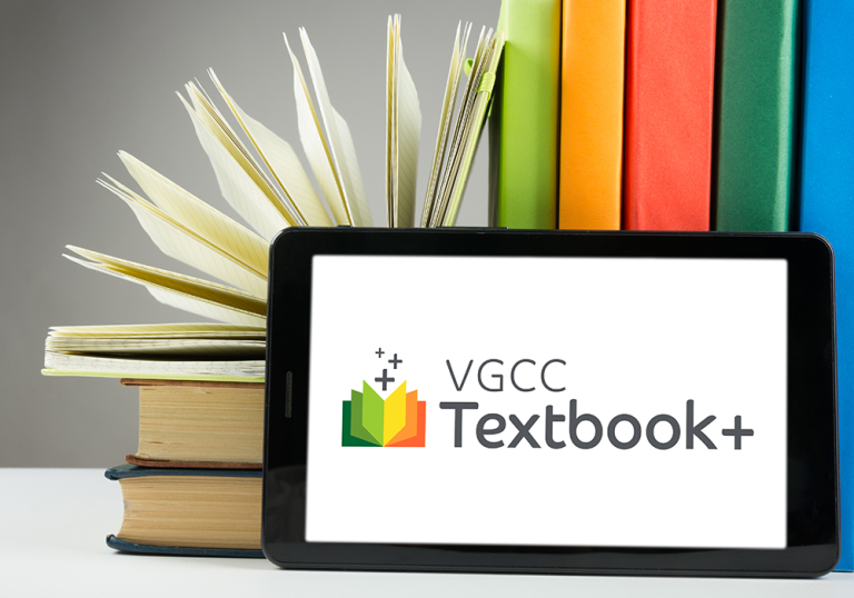 VGCC Textbook+ logo on the screen of an e-reader device