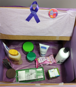 Donation box containing a variety of toiletry items