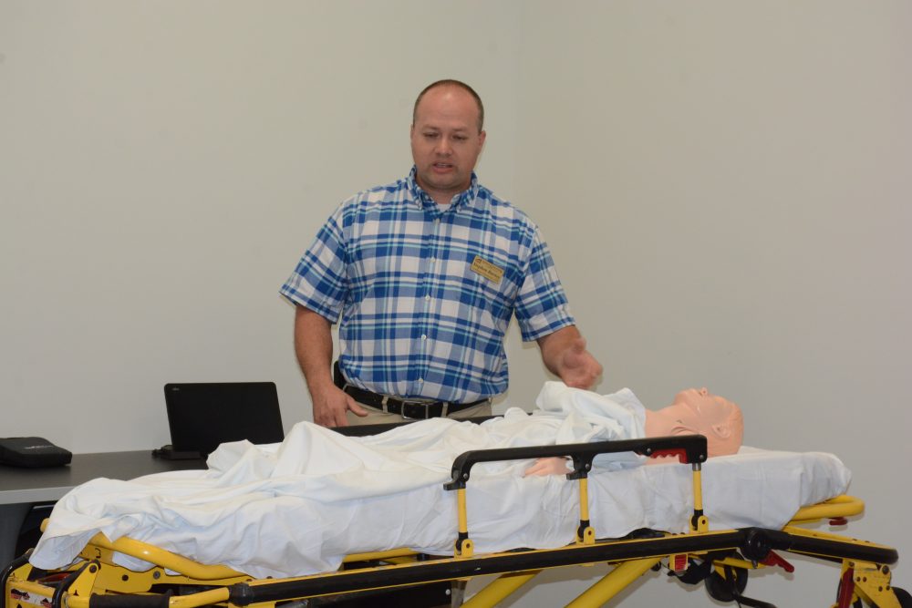 Instructor for EMS programs Steve Barney shows the new EMS lab at VGCC