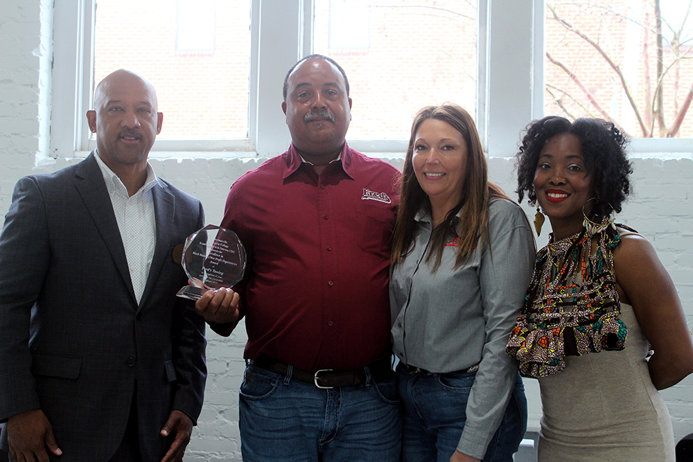 From left: Dr. Jerry Edmonds, Vice President of Workforce & Community Engagement at Vance-Granville Community College; Fred Fogg Jr. and Karrie O’Neal Fogg of Fred’s Towing & Transport; and Heather Joi Kenney, president and CEO of Gateway CDC.
