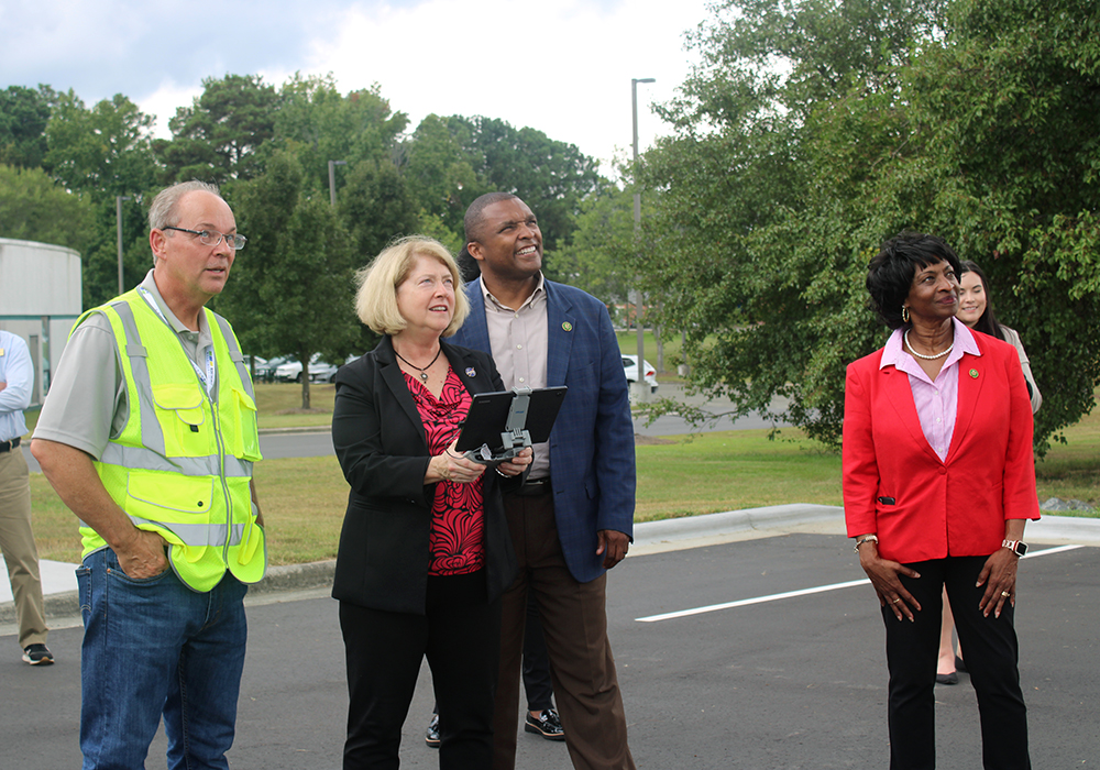 VGCC Applied Tech Department Chair, NASA's Deputy Administrator, and two US Representatives enjoy a hands-on drone demonstration at VGCC’s South Campus.