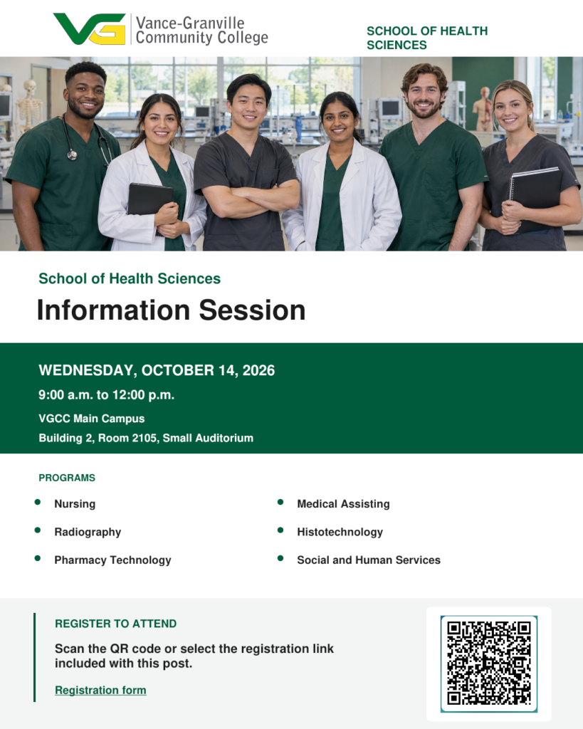 School of Health Sciences Information Session flyer.