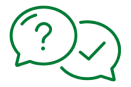 Clip art of two chat bubbles, one that has a question mark and one that has a check mark.