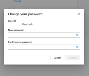 Screenshot showing the secondary password reset page, which does not require the old default password.