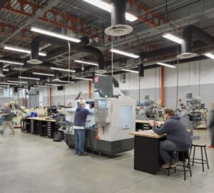 Students share a lab with various industrial robots. This is how the future Mechatronics lab in the new Center for Advanced Manufacturing and Technology may look.