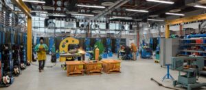 Individual welding booths line all three walls while a fabrication station fills the center. This is how the future welding lab in the new Center for Advanced Manufacturing and Technology may look.