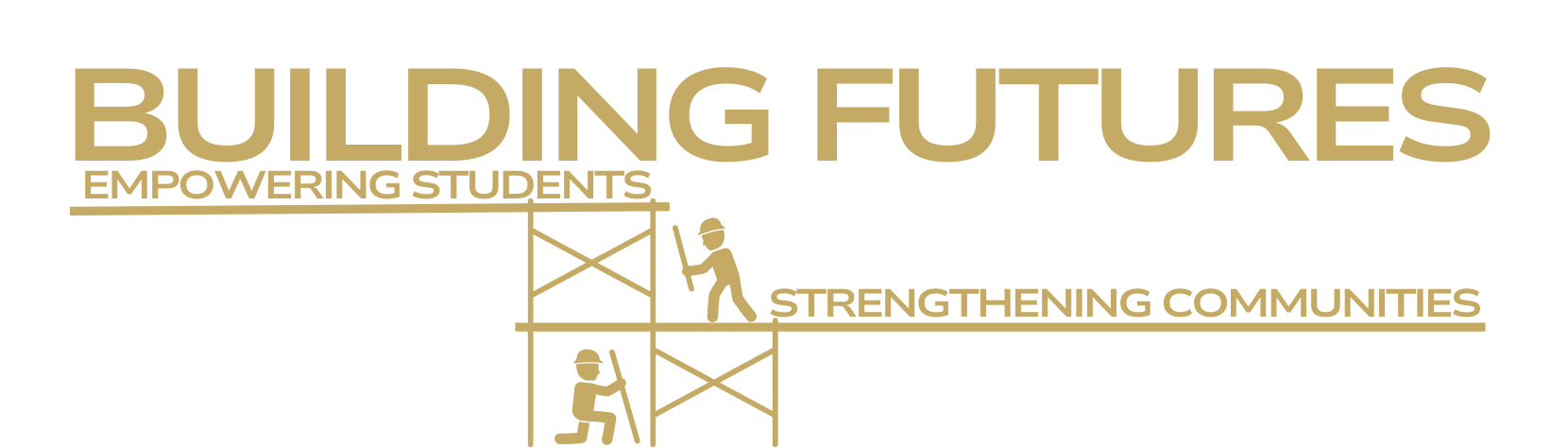 Logo for the 2026 VGCCF gala and fundraising campaign: a simple graphic depiction of two construction workers on scaffolding with the text 'Building Futures: Empowering Students, Strengthening Communities.'