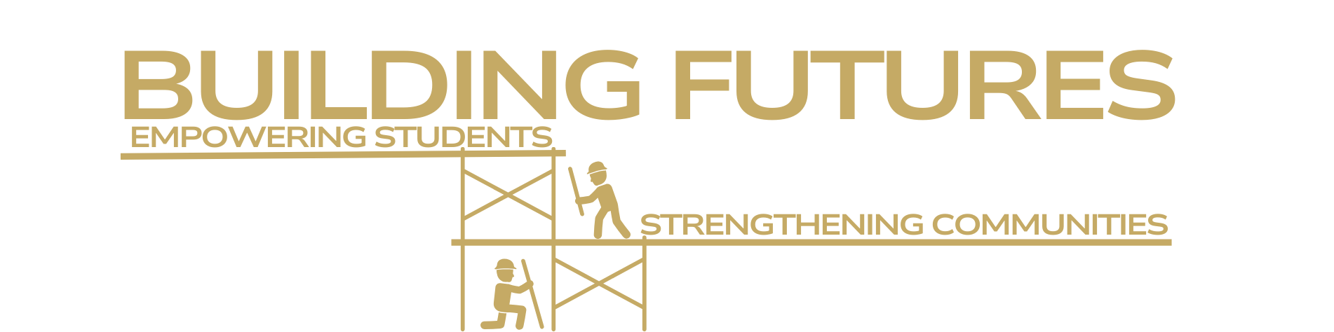 Logo for the 2026 VGCCF Gala: a simple graphic depiction of two construction workers on scaffolding with the text 'Building Futures: Empowering Students, Strengthening Communities.'
