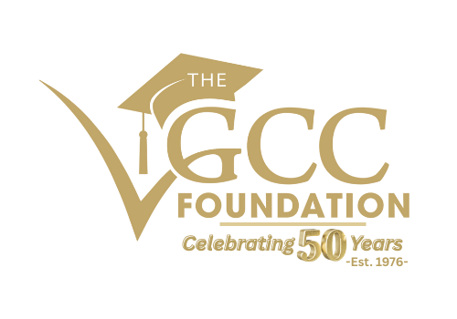 50th anniversary logo for The VGCC Foundation; standard VGCCF logo changed to a golden color with the tagline 'Celebrating 50 Years, Est. 1976.'