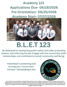 Basic Law Enforcement Training Academy 123 Information Flyer that depicts the last graduating class.
