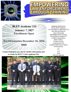 BLET Academy 125 Flyer stating that enrollment is open. it shows The most recent class of graduates and relays website information.